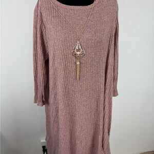 Chic Mauve Ribbed Long Sleeve Dress